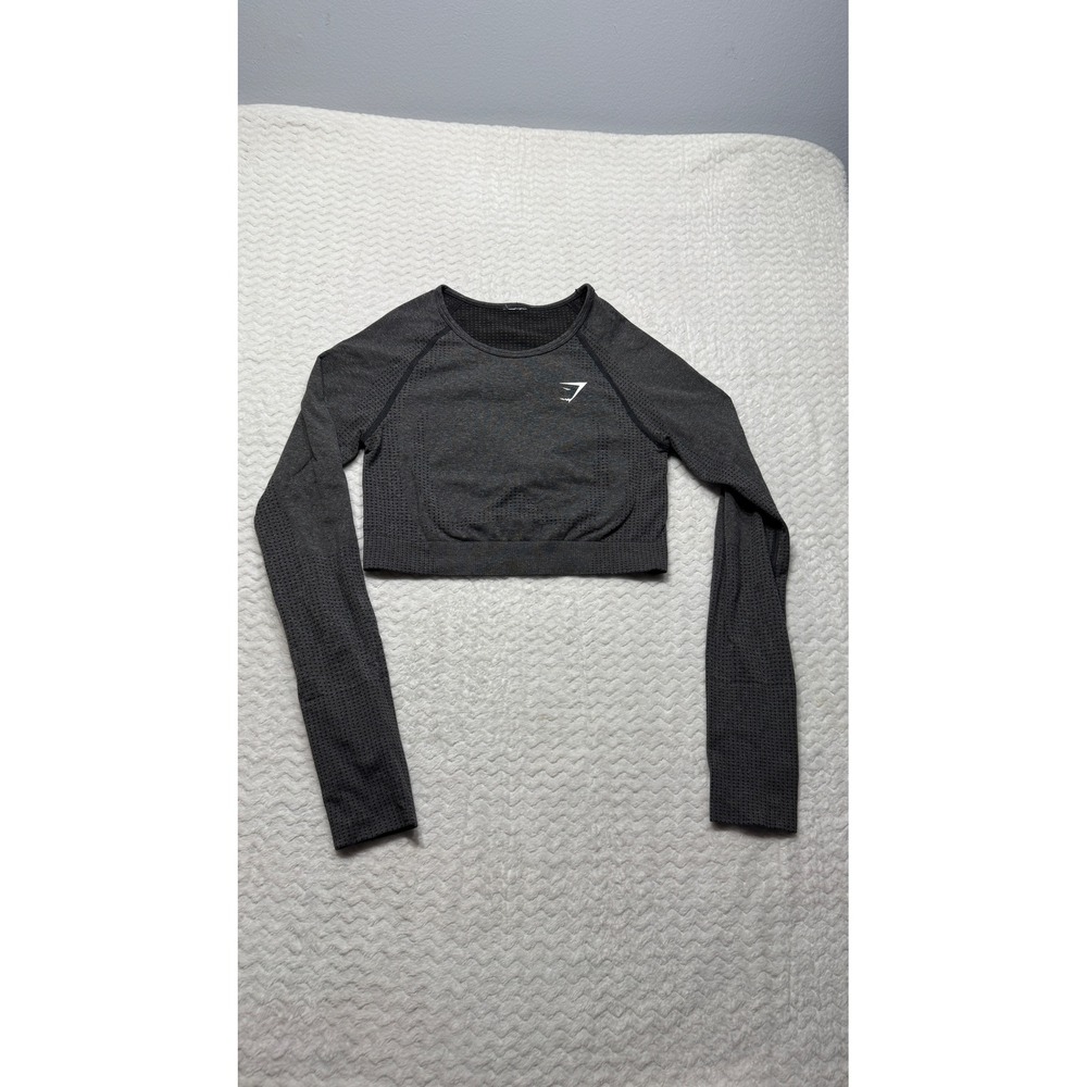Gymshark Vital Seamless Long Sleeve Crop Top Gray Marl Womens Small Thumbholes